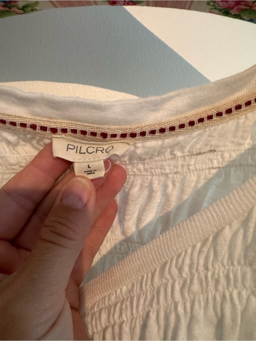 Anthropologie Pilcro Ivory Smocked Peplum Top Large - Picture 3 of 3